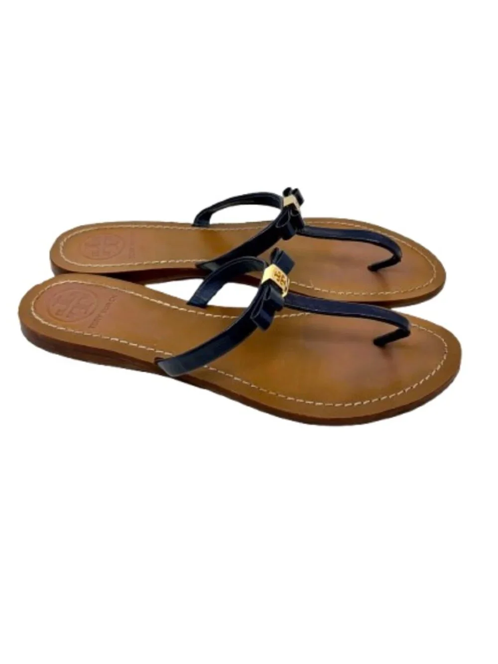 TORY BURCH~Leighanne Bow~NAVY BLUE LEATHER SANDAL Size 10